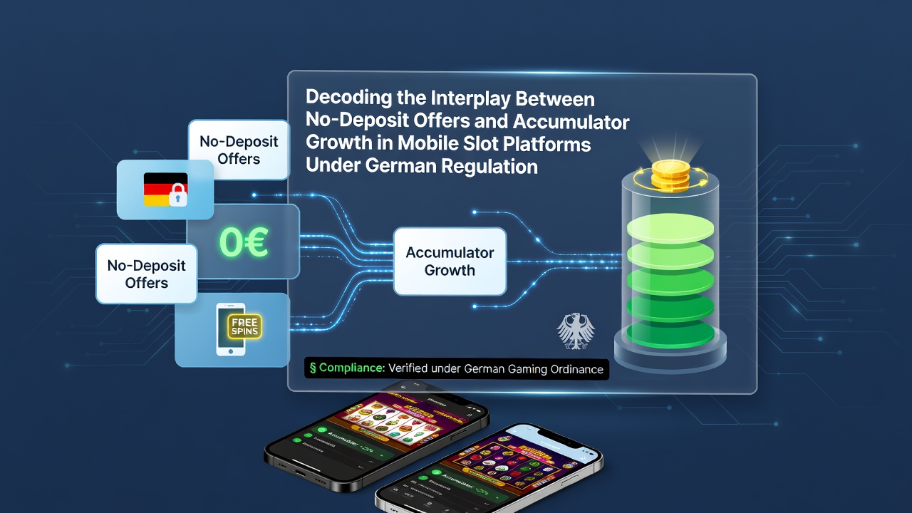 Darstellung mobiler Slot-Plattformen mit No-Deposit-Angeboten und Akkumulator-Mechanismen unter deutscher Regulierung
