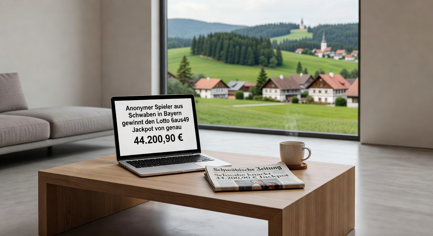 Feiernde Lotto-Gewinner-Silhouette mit Euro-Scheinen und Jackpot-Kugeln, illustriert den Triumph des anonymen Schwaben