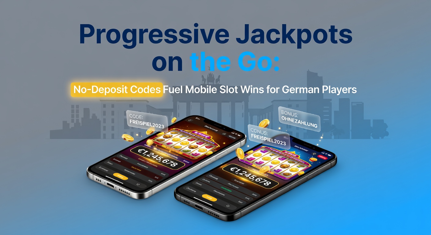Smartphone mit leuchtendem Progressiven Jackpot-Symbol und No-Deposit-Code-Anzeige auf einem mobilen Slot-Spiel für deutsche Spieler